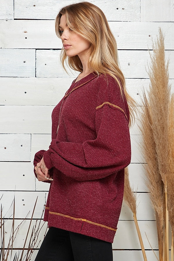 Knit Solid Loose Wide Neck Top — alternate view 2