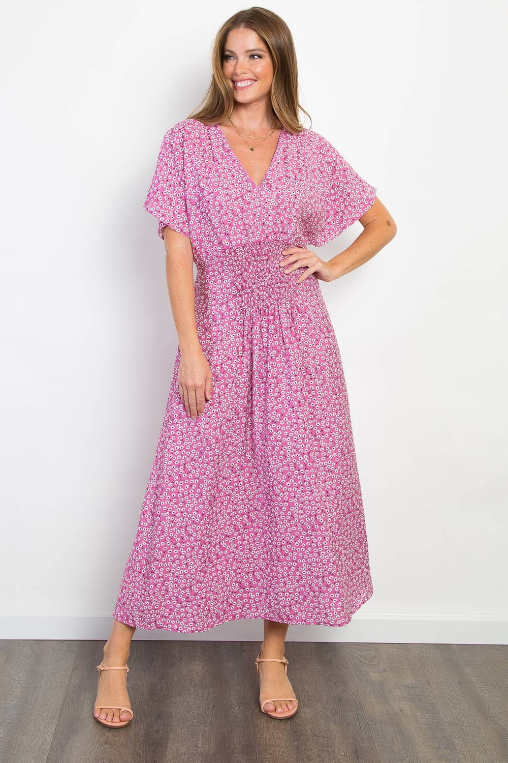 Front Shirred Print Woven Dress — alternate view 2