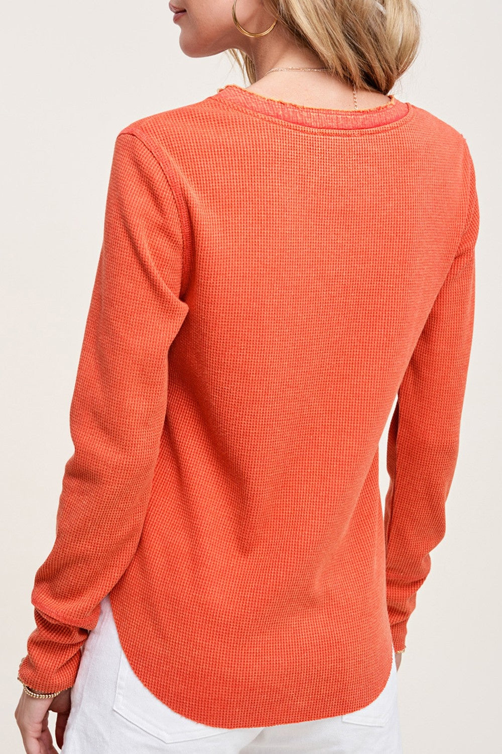 Button Long Sleeve Knit Top Burnt Orange — alternate view 2