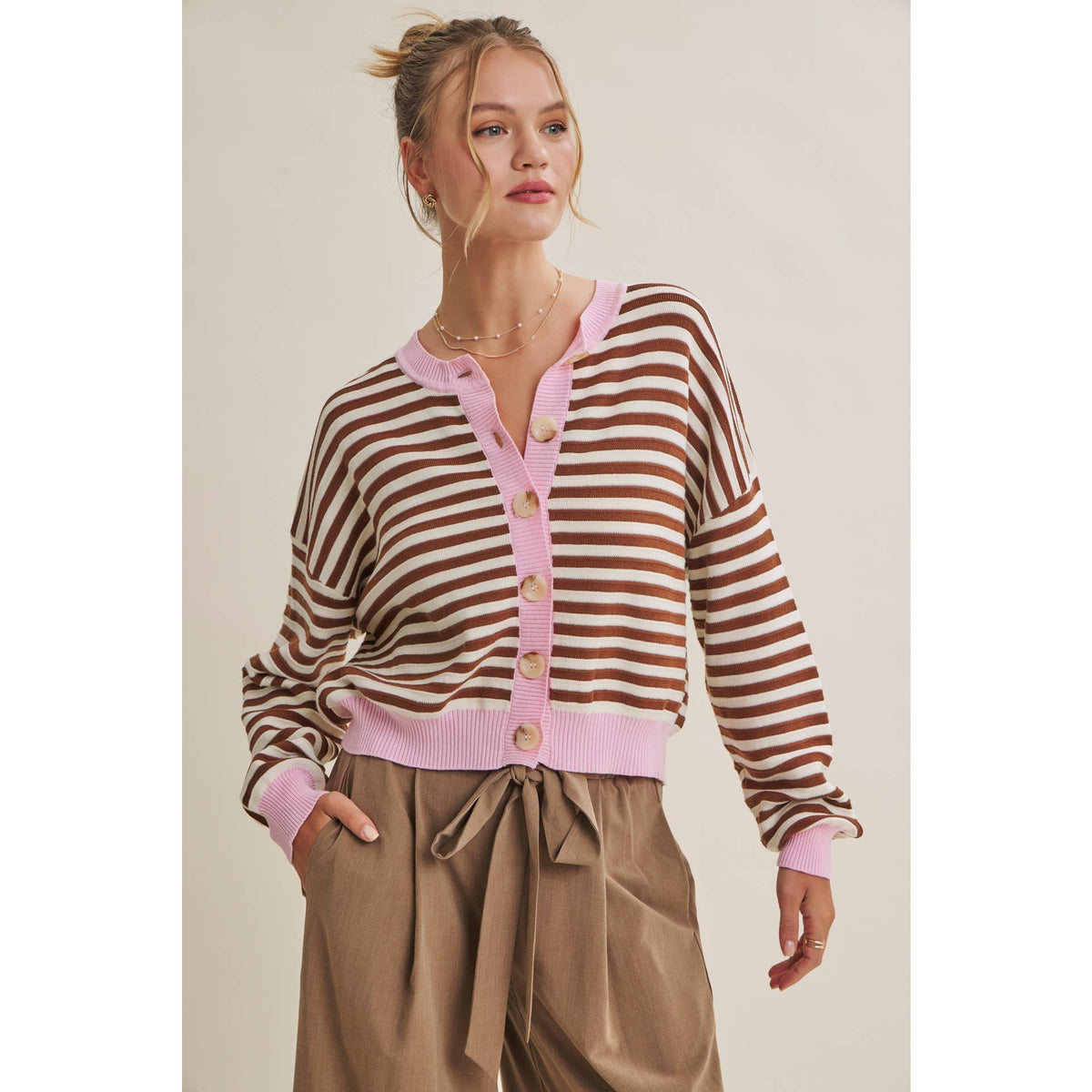 Striped Cotton Cardigan — alternate view 3