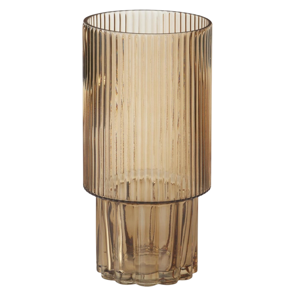 Beige Line Pressed Glass Vases — alternate view 2