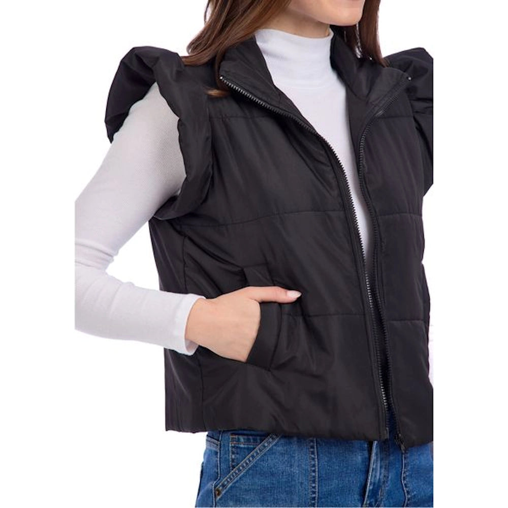 Black Lile Ruffle Quilted Vest — alternate view 3