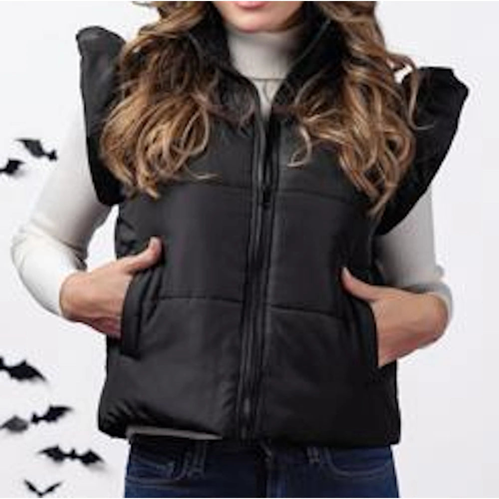 Black Lile Ruffle Quilted Vest — alternate view 6