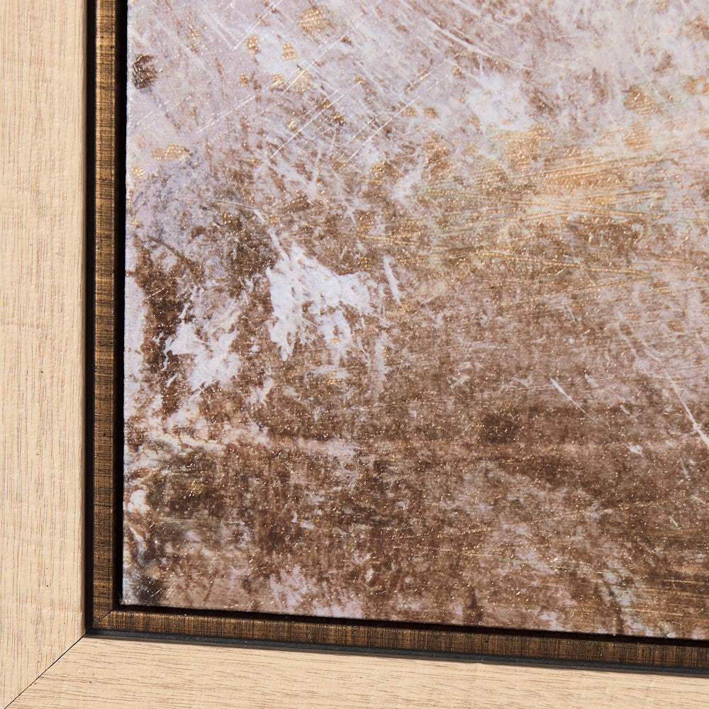 Close-up detail of the textured brushstrokes and finish on the framed abstract canvas art.
