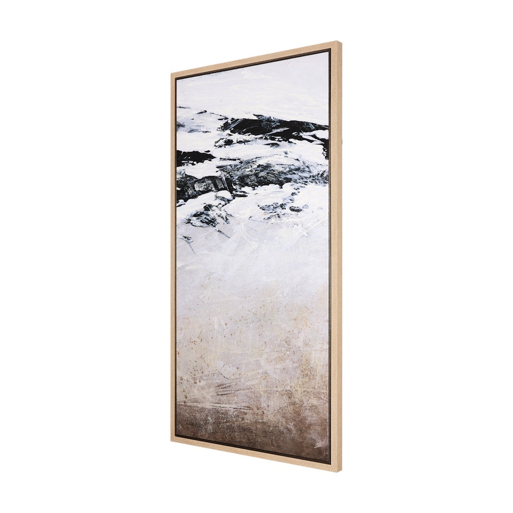 Side angle view of the framed abstract canvas art piece.