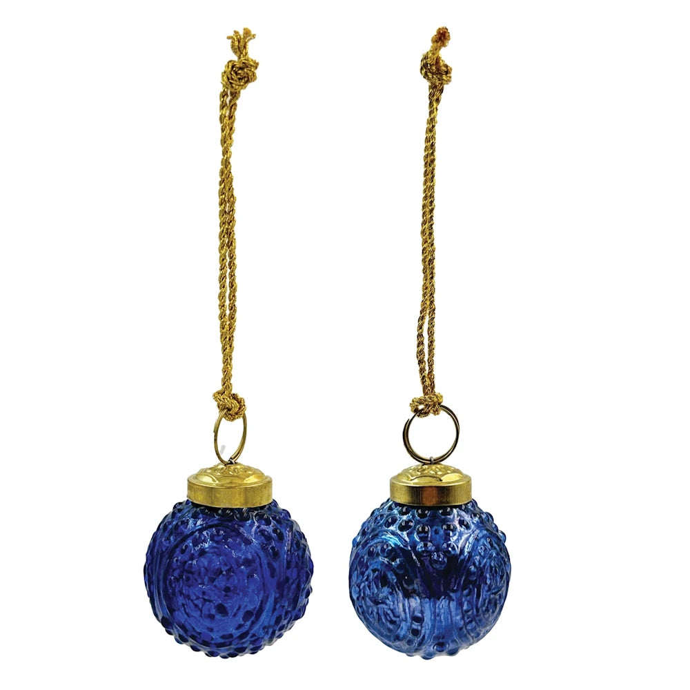 Blue Embossed Mercury Glass Ball Ornament — alternate view 2
