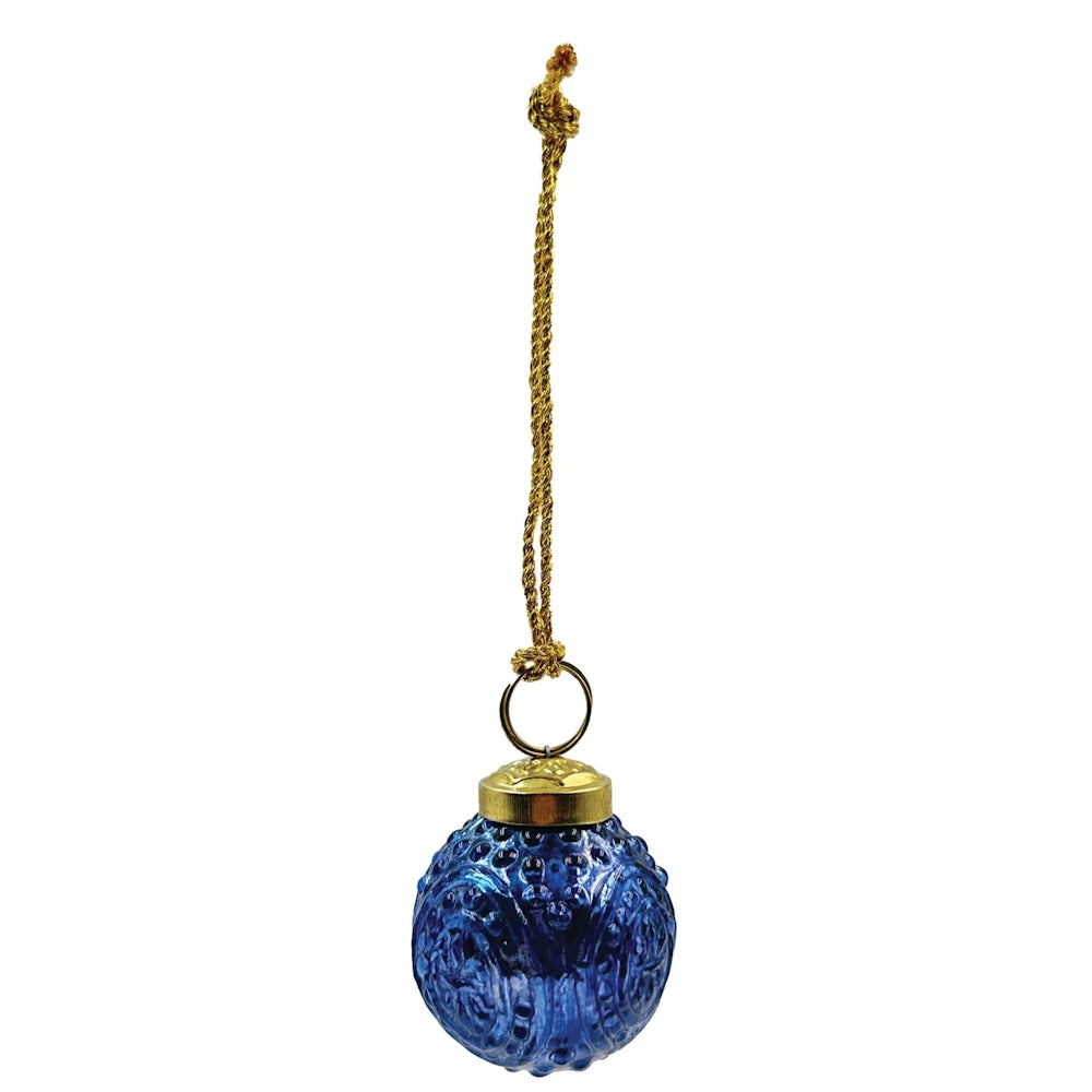 Blue Embossed Mercury Glass Ball Ornament — alternate view 4