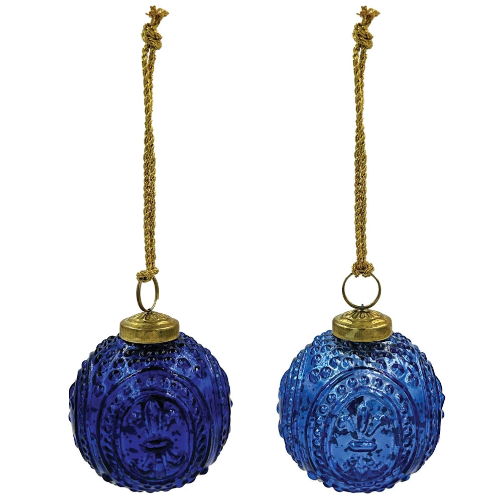Blue Embossed Mercury Glass Ball Ornament — alternate view 5