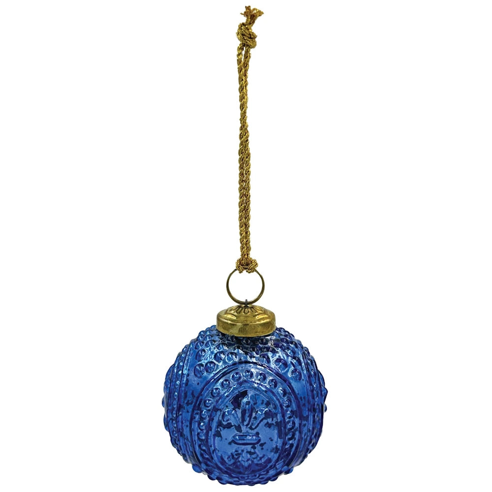 Blue Embossed Mercury Glass Ball Ornament — alternate view 7