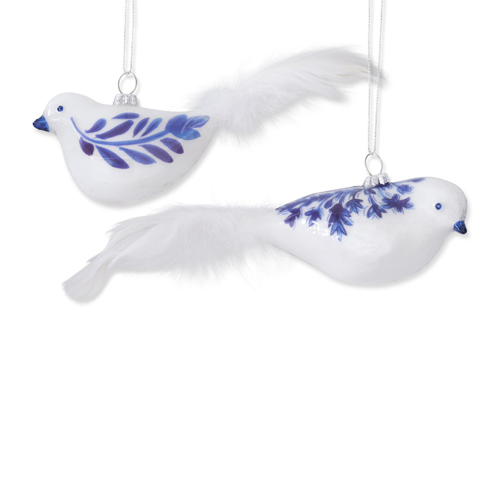 Blue & White Glass Bird Ornaments with Feather Tails — alternate view 2