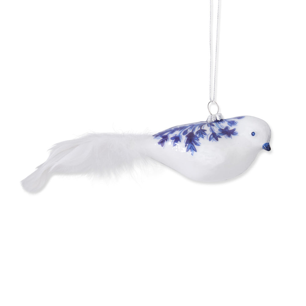 Blue & White Glass Bird Ornaments with Feather Tails — alternate view 3
