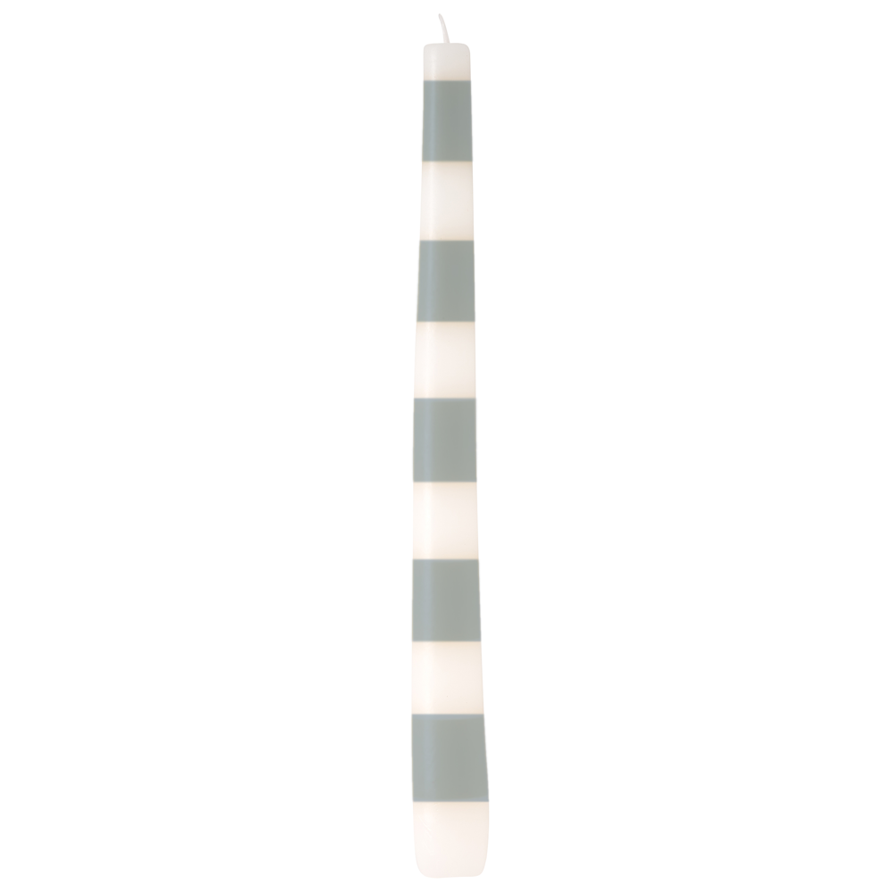 Blue and white striped taper candle. Modern hand-painted decorative candle for home decor and tablescapes.