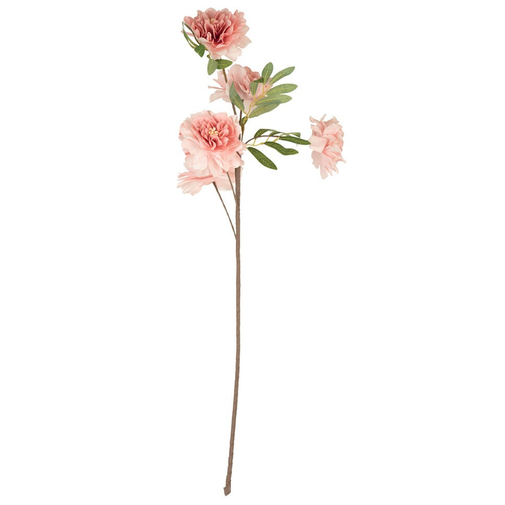 Artificial pink carnation spray stem with green leaves for home decor and floral arrangements.