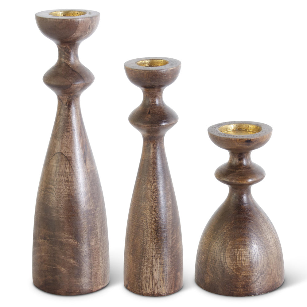Large Brown Wood Hourglass Shaped Candleholder — alternate view 2