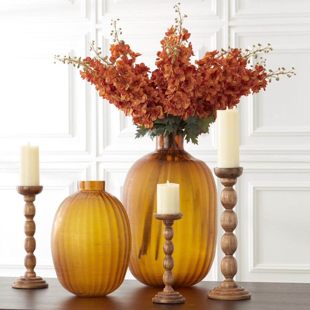 Large Brown Wood Spindle Candleholder — alternate view 3