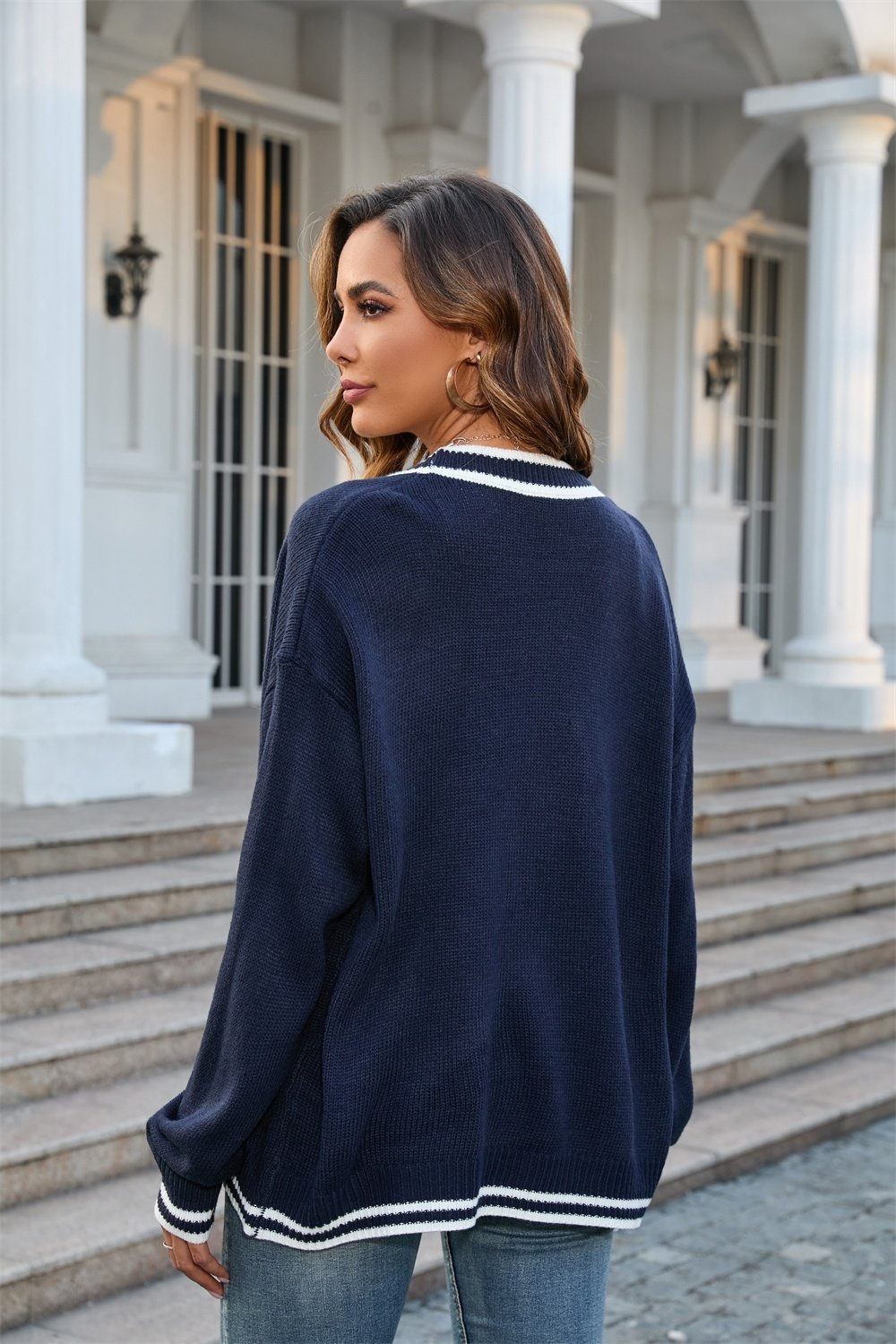 Contrast Trim Knit Button Cardigan — alternate view 3