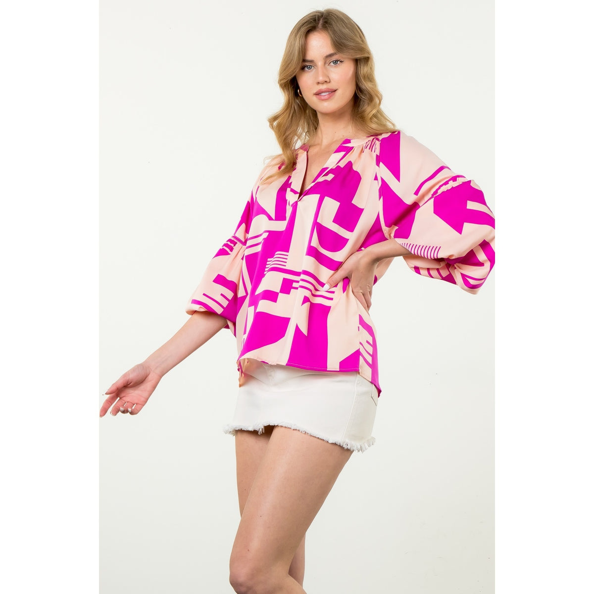 Puff Sleeve Print Top — alternate view 2