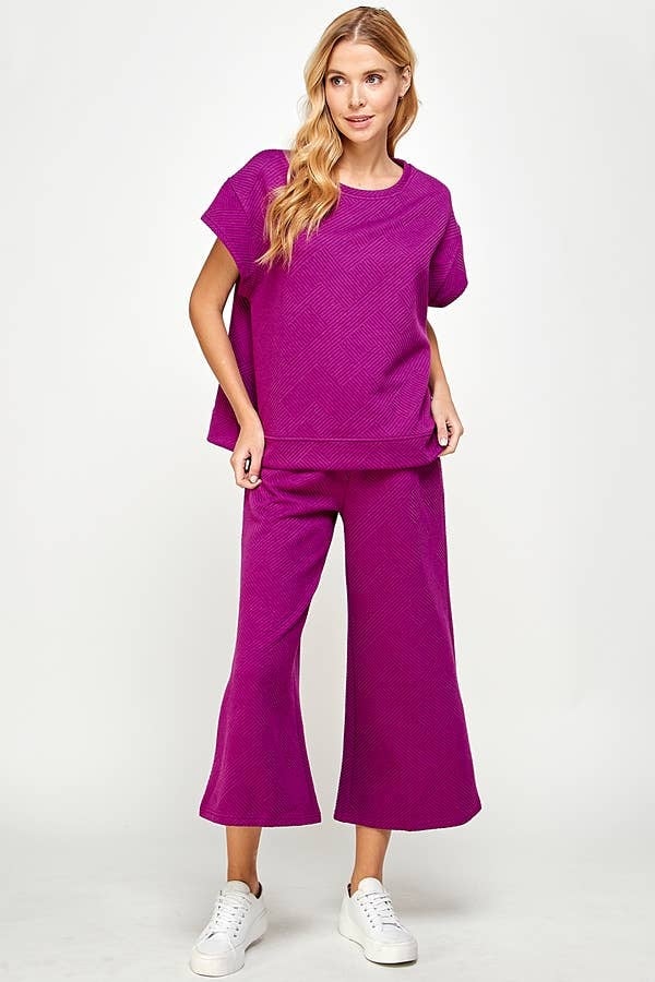 Textured Short Sleeve  Top - Magenta — alternate view 2
