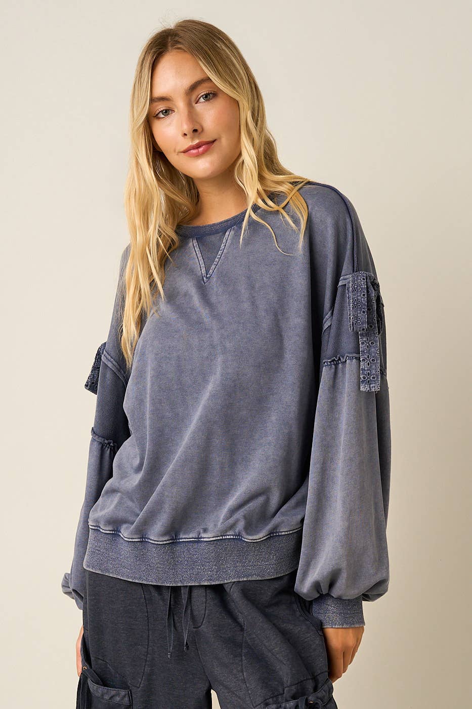 Bow Applique Washed Sweatshirt — alternate view 4