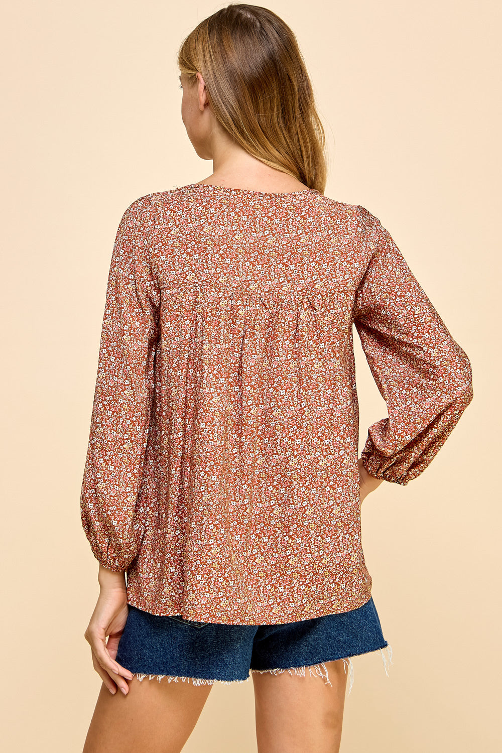 Floral Printed Top with V Neck Detail Rust — alternate view 2