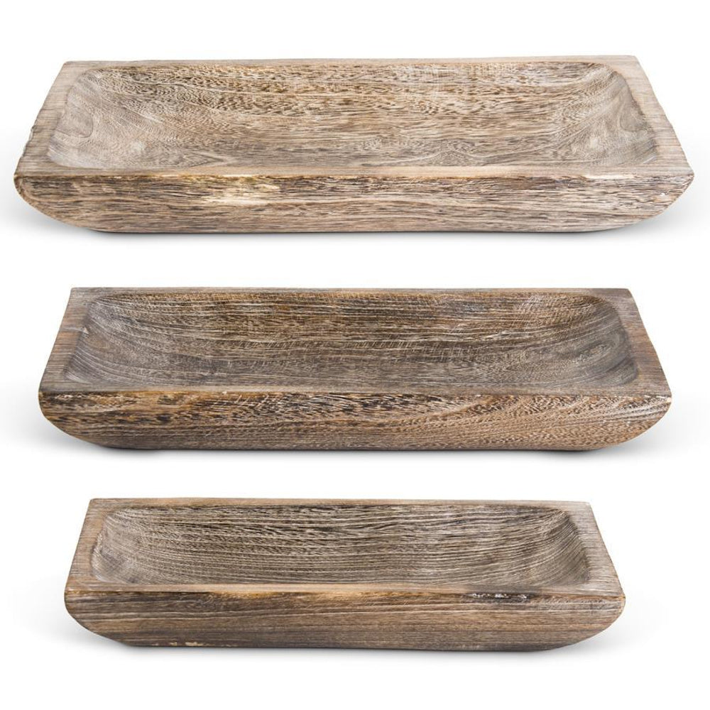 Large Carved Rectangular Paulownia Wood Tray — alternate view 2