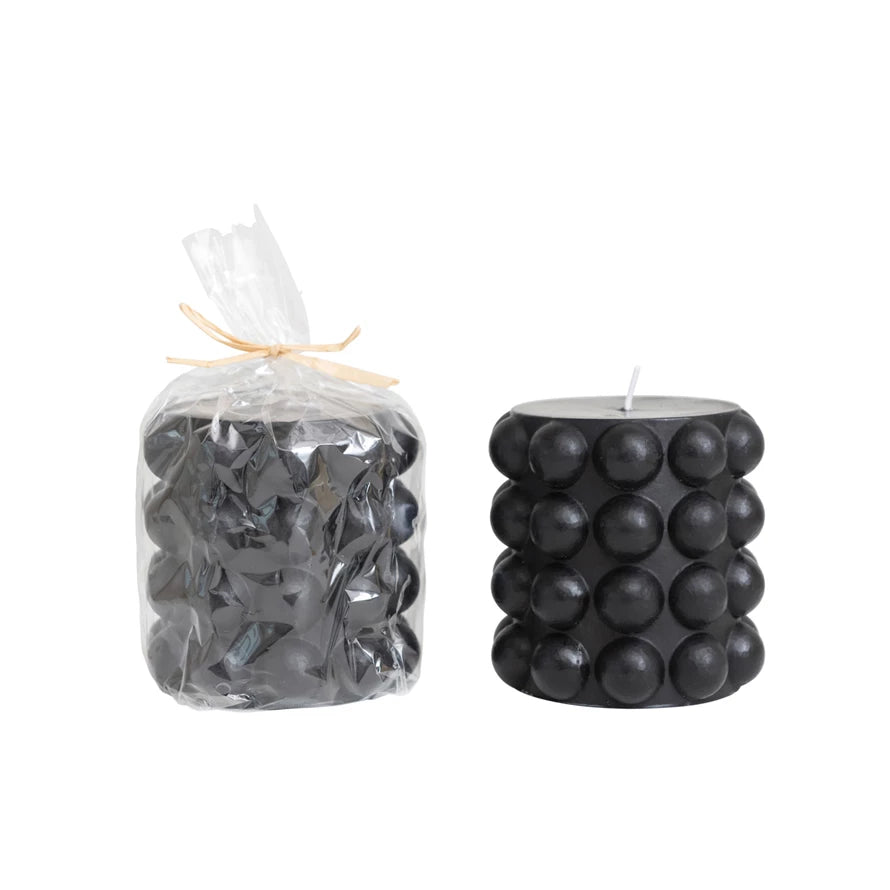 Unscented Hobnail Pillar Candle, Black — alternate view 2