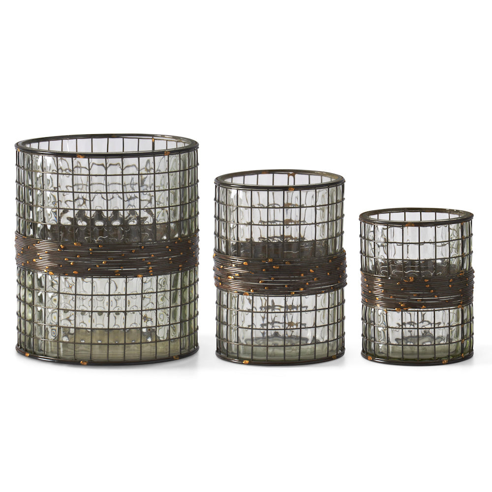 Clear Blown Glass Vases in Metal Cage — alternate view 2