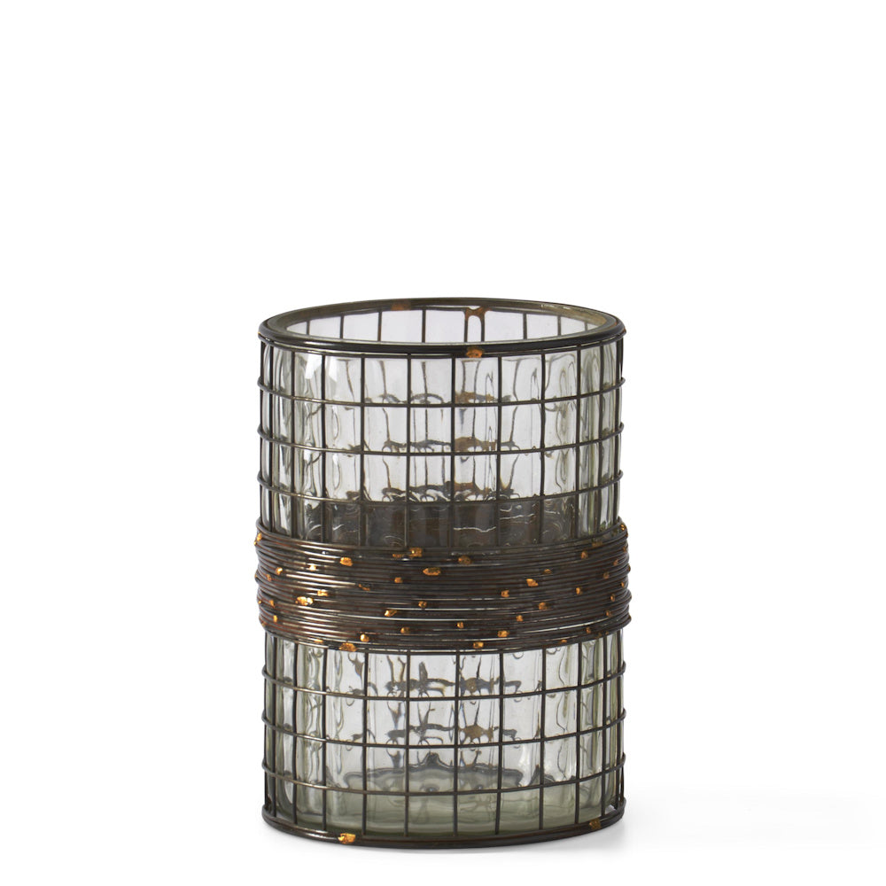 Clear Blown Glass Vases in Metal Cage — alternate view 4