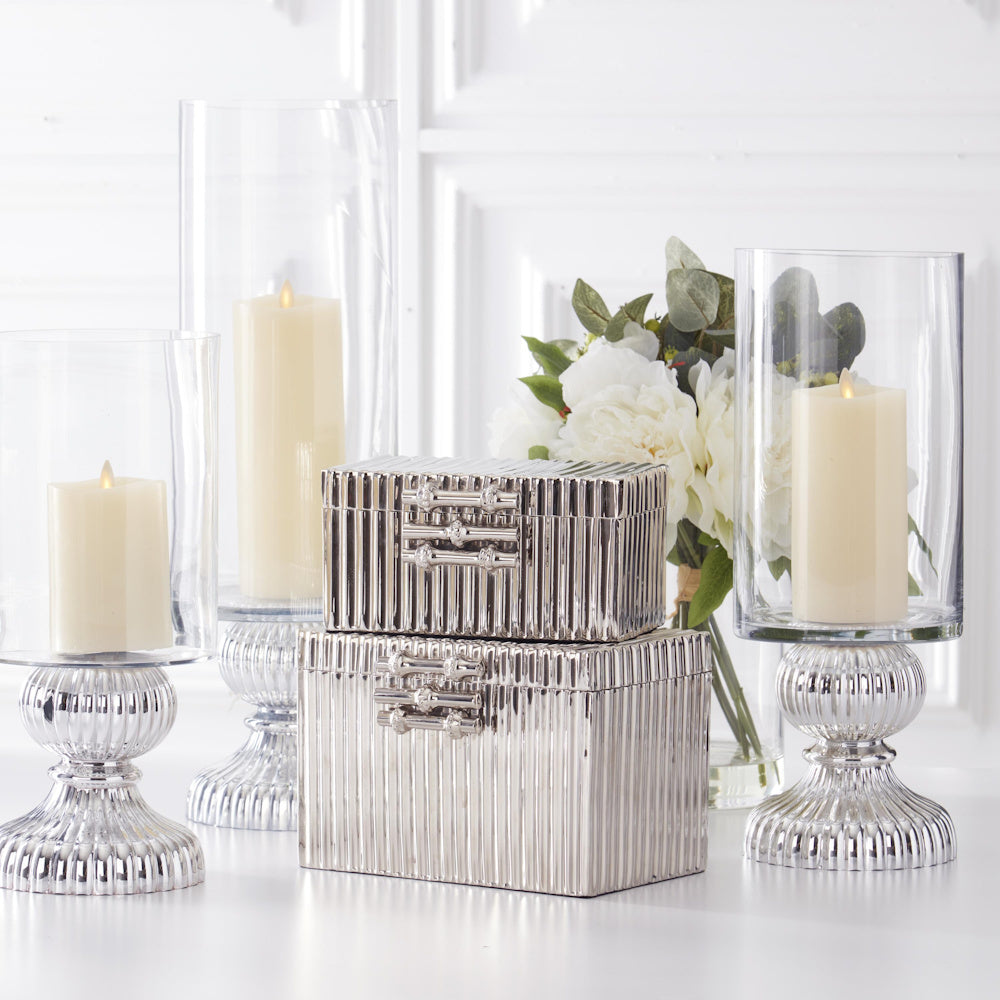 Medium Clear Glass Vase with Ribbed Silver Base — alternate view 3