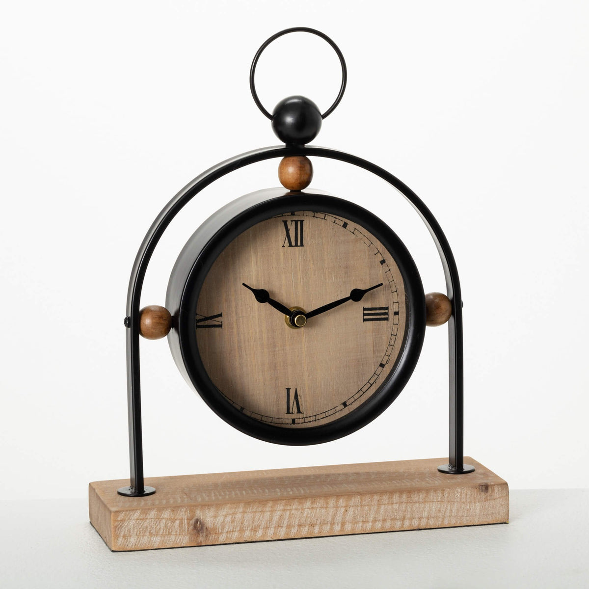 Modern Wood & Black Desk Clock — alternate view 2
