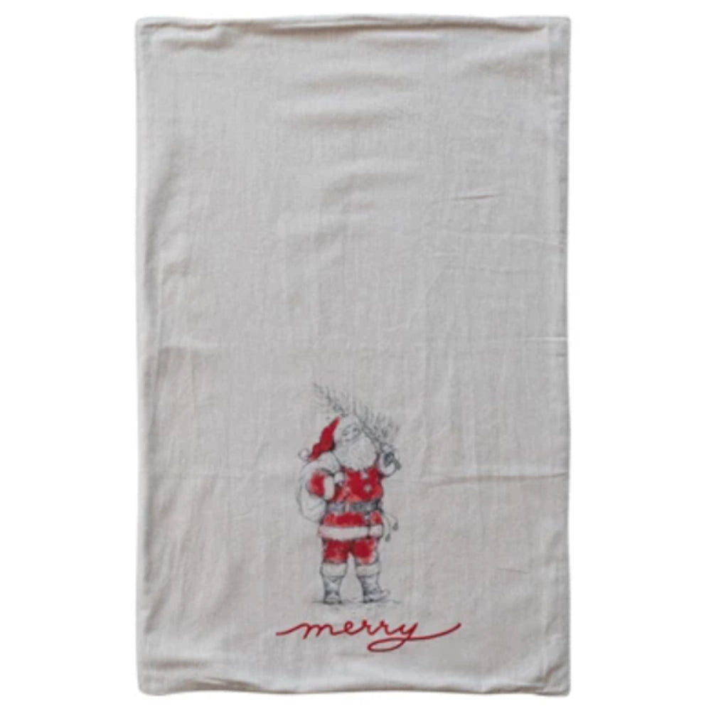 Cotton & Linen Tea Towel with Santa & Snowman — alternate view 3