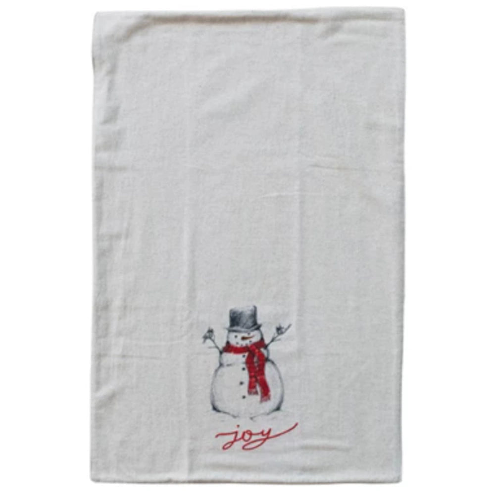 Cotton & Linen Tea Towel with Santa & Snowman — alternate view 4