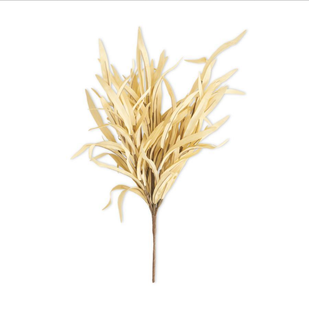 Artificial spray of pale cream-colored grass with long, slender leaves.