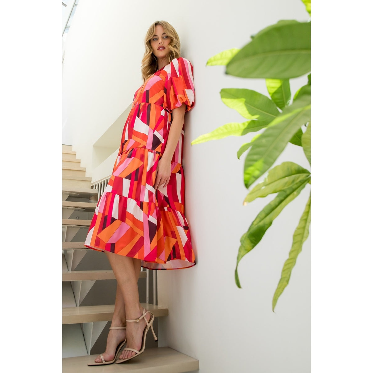 Puff Sleeve Abstract Dress — alternate view 4