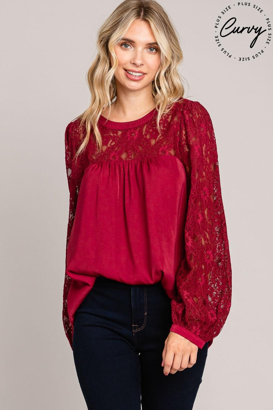 Soft Satin Blouse With Contrast Lace Neck — alternate view 5