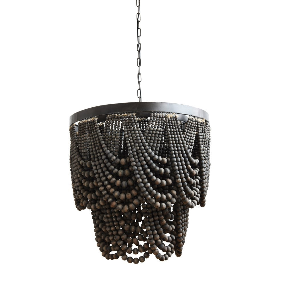 27-1/2"L x 27"H Metal & Wood Beads Chandelier, Black — alternate view 2
