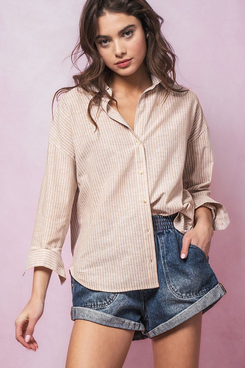 Timeless Pinstripe Button Down Casual Office Shirt — alternate view 3