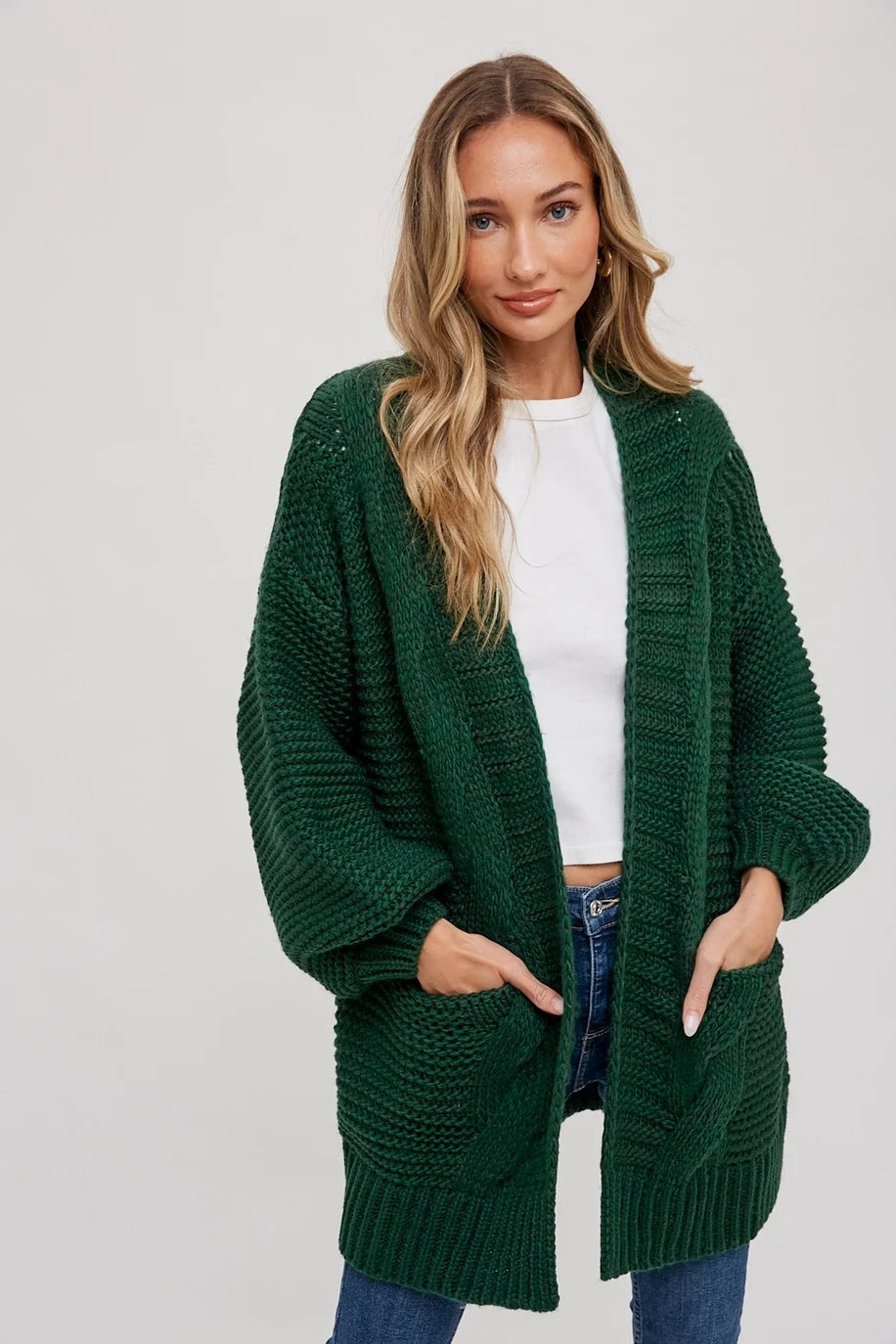 Chunky Cable Lantern Sleeve Cardigan — alternate view 13