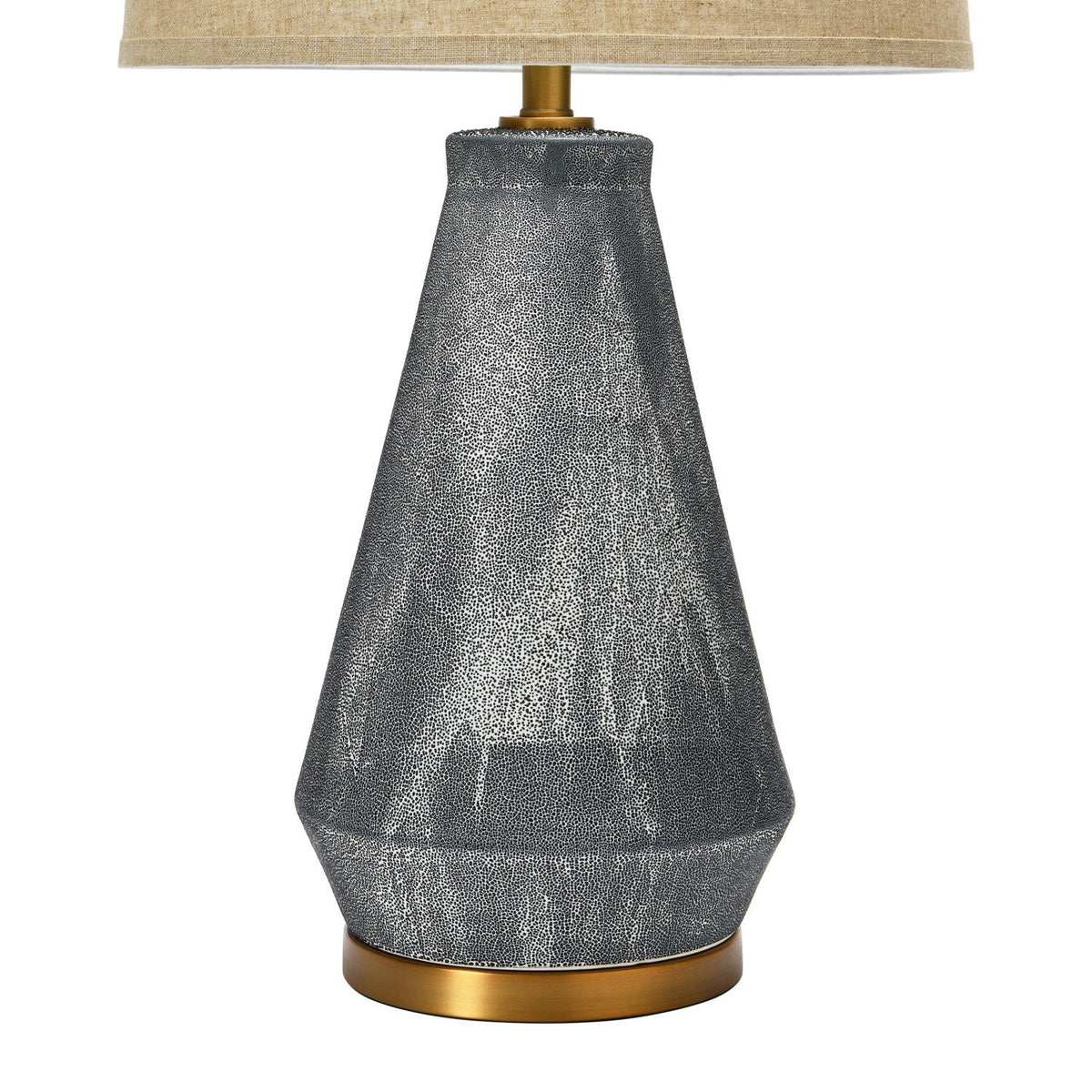 Ceramic Table Lamp with Natural Linen Shade, Blue Textured Glaze — alternate view 5