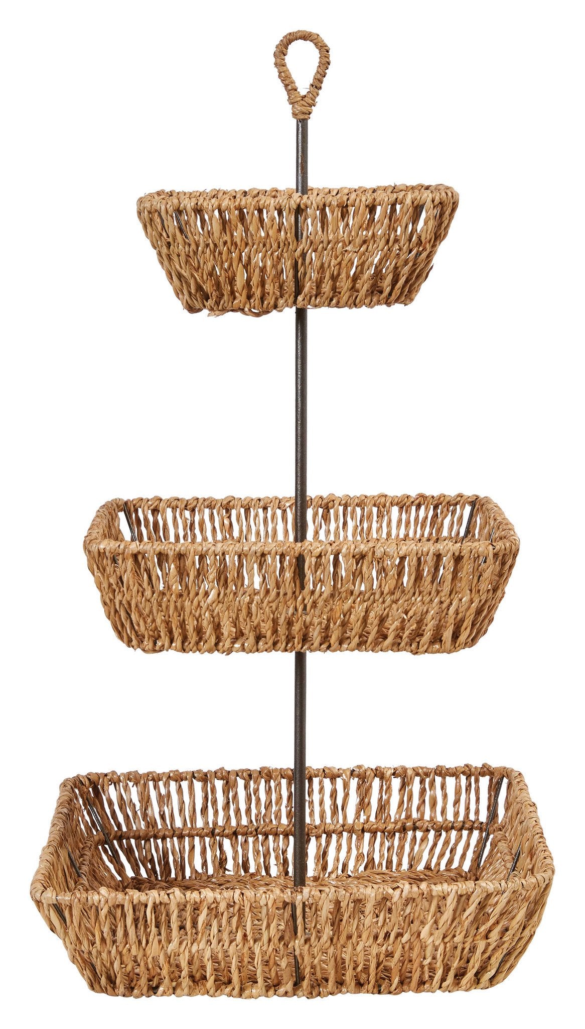 Hand-Woven Seagrass 3-Tier Tray w/ Handle — alternate view 2