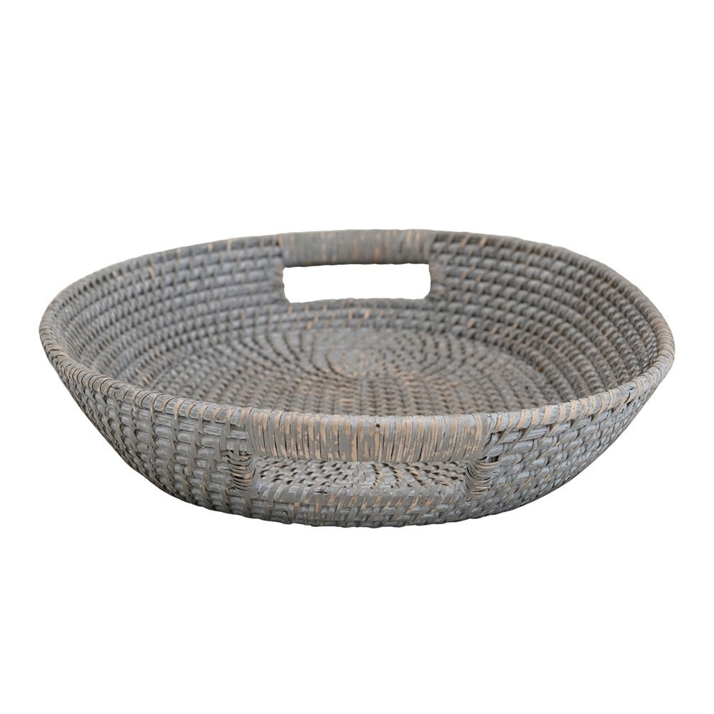 20"L x 14"W Decorative Hand-Woven Rattan & Palm Tray with Handles, Grey Wash — alternate view 4