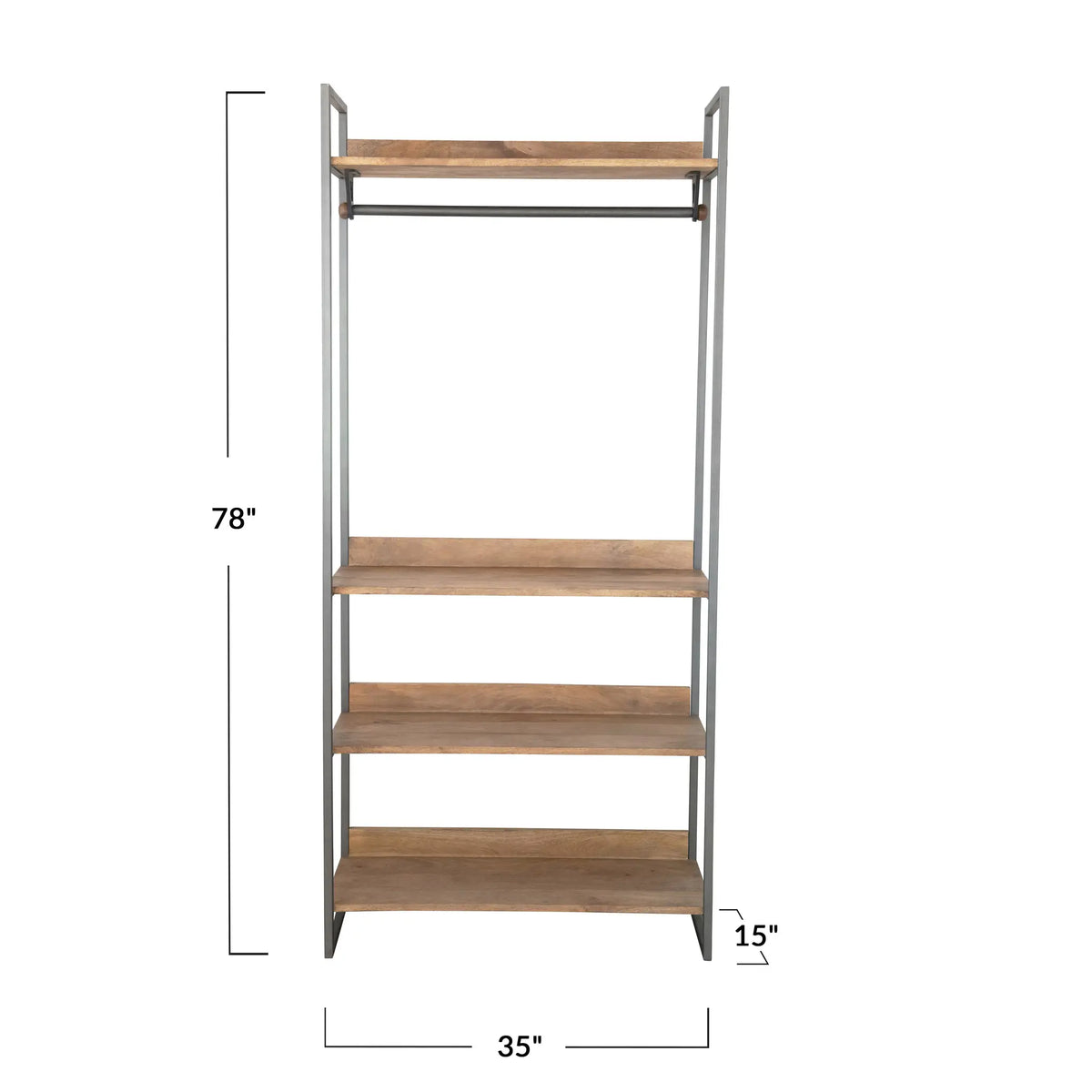 Metal Shelf with Bar and Mango Wood Shelves — alternate view 5