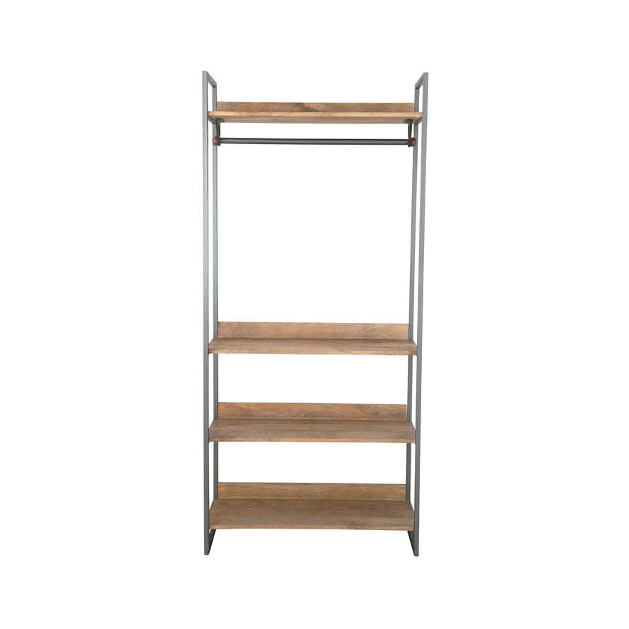 Metal Shelf with Bar and Mango Wood Shelves — alternate view 2