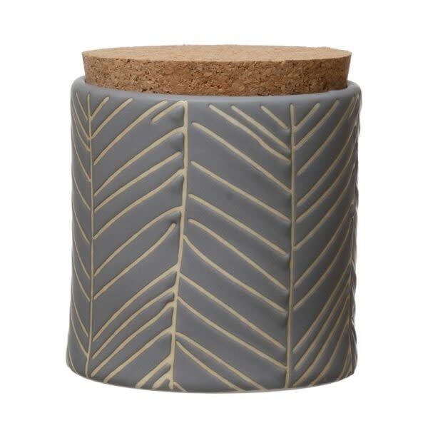 Debossed Stoneware Canister w/ Pattern & Cork Lid, Blue — alternate view 2