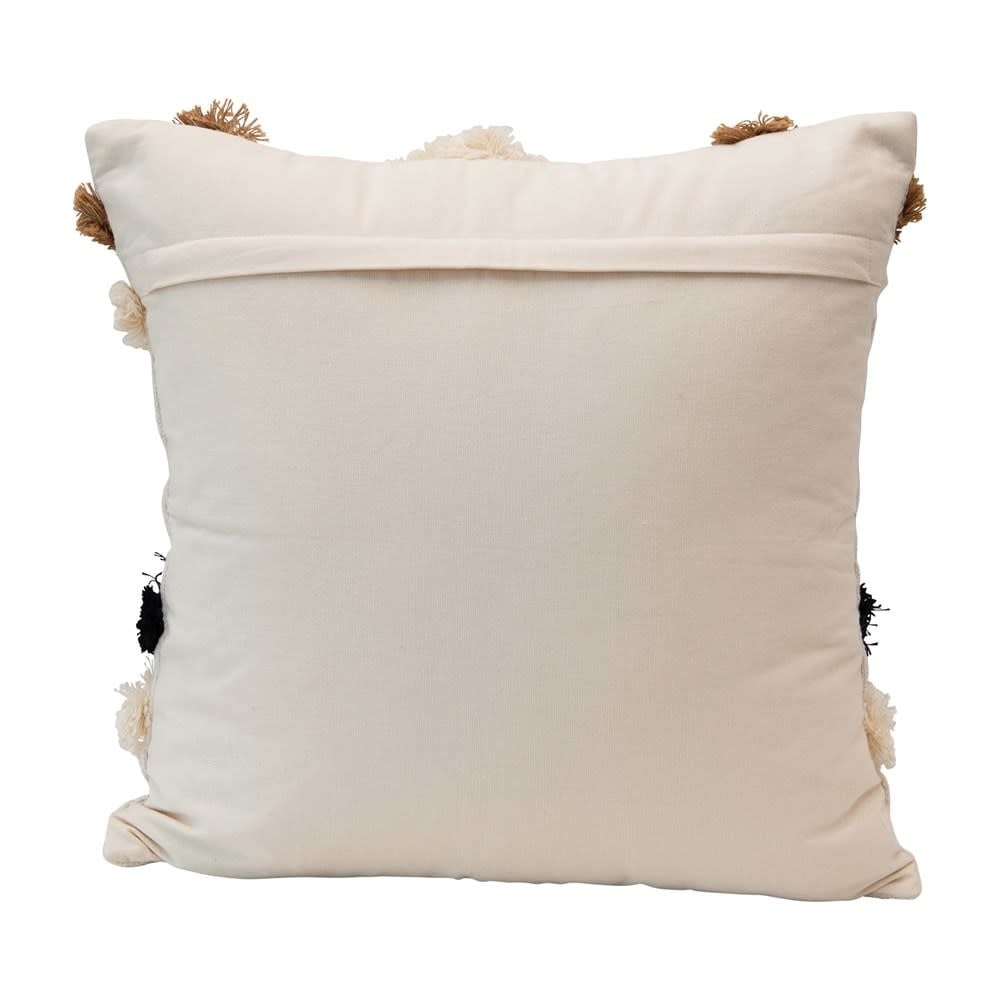 20" Square Cotton Lumbar Pillow w/ Appliqued Fringe Pattern, Multi Color — alternate view 4