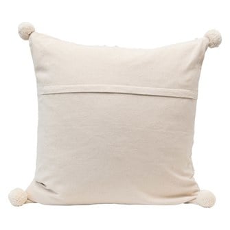 24" Square Cotton Tufted Pillow w/ Pom Poms, Cream Color — alternate view 3
