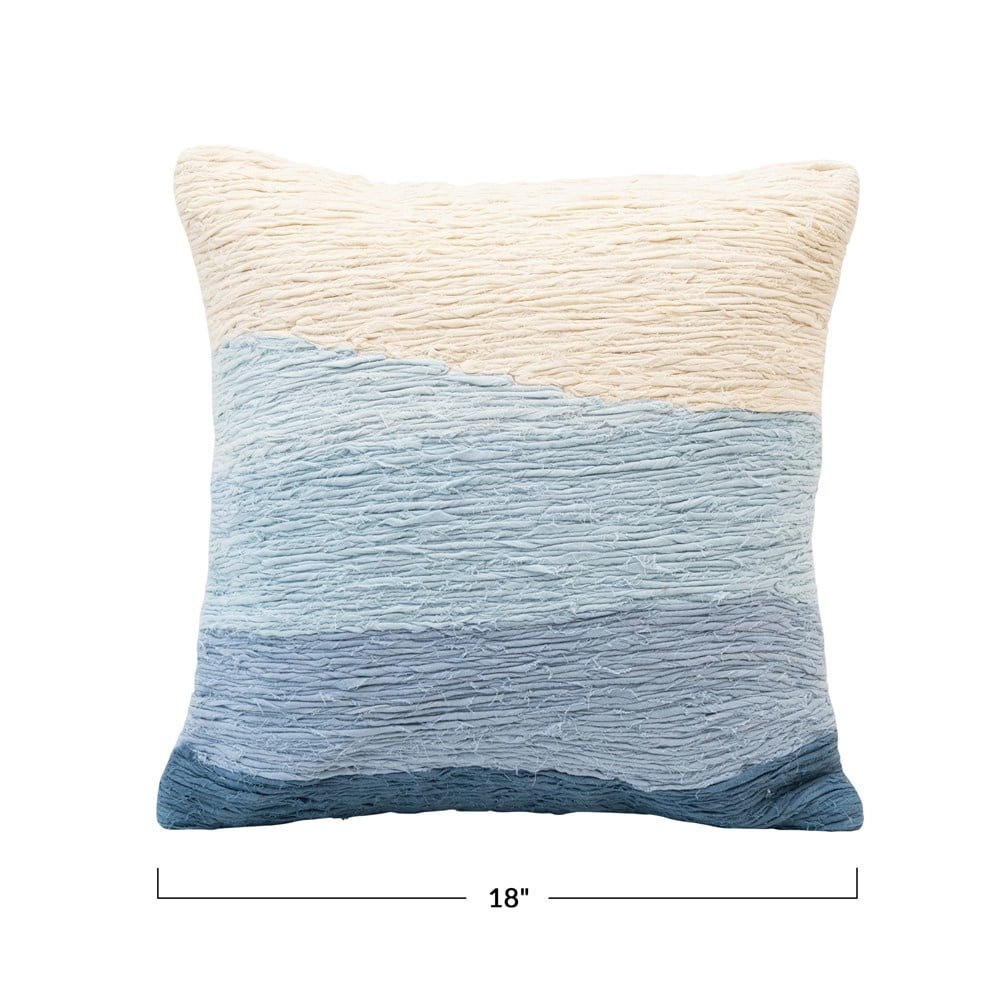 18" Square Cotton Appliqued Pillow w/ Wave, Blue Ombre — alternate view 5