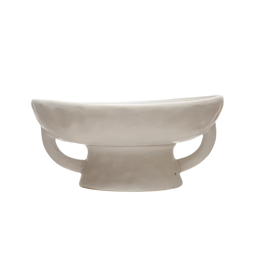 Stoneware Footed Pedestal Bowl, Reactive Glaze — alternate view 2