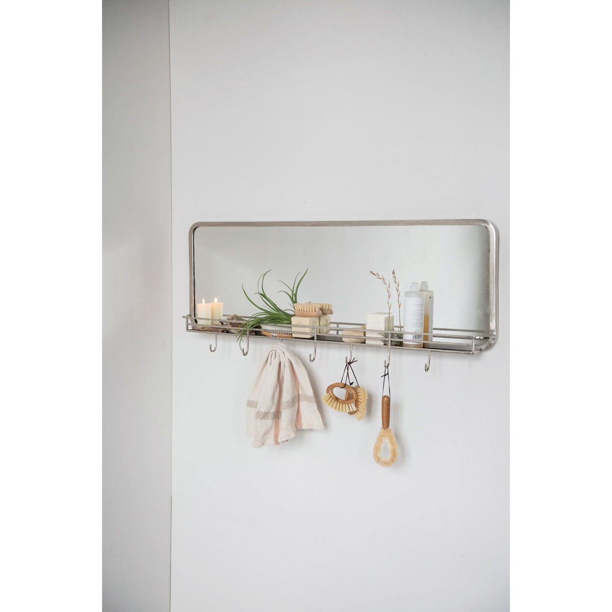 Metal Framed Wall Mirror with Shelf and 7 Hooks — alternate view 2