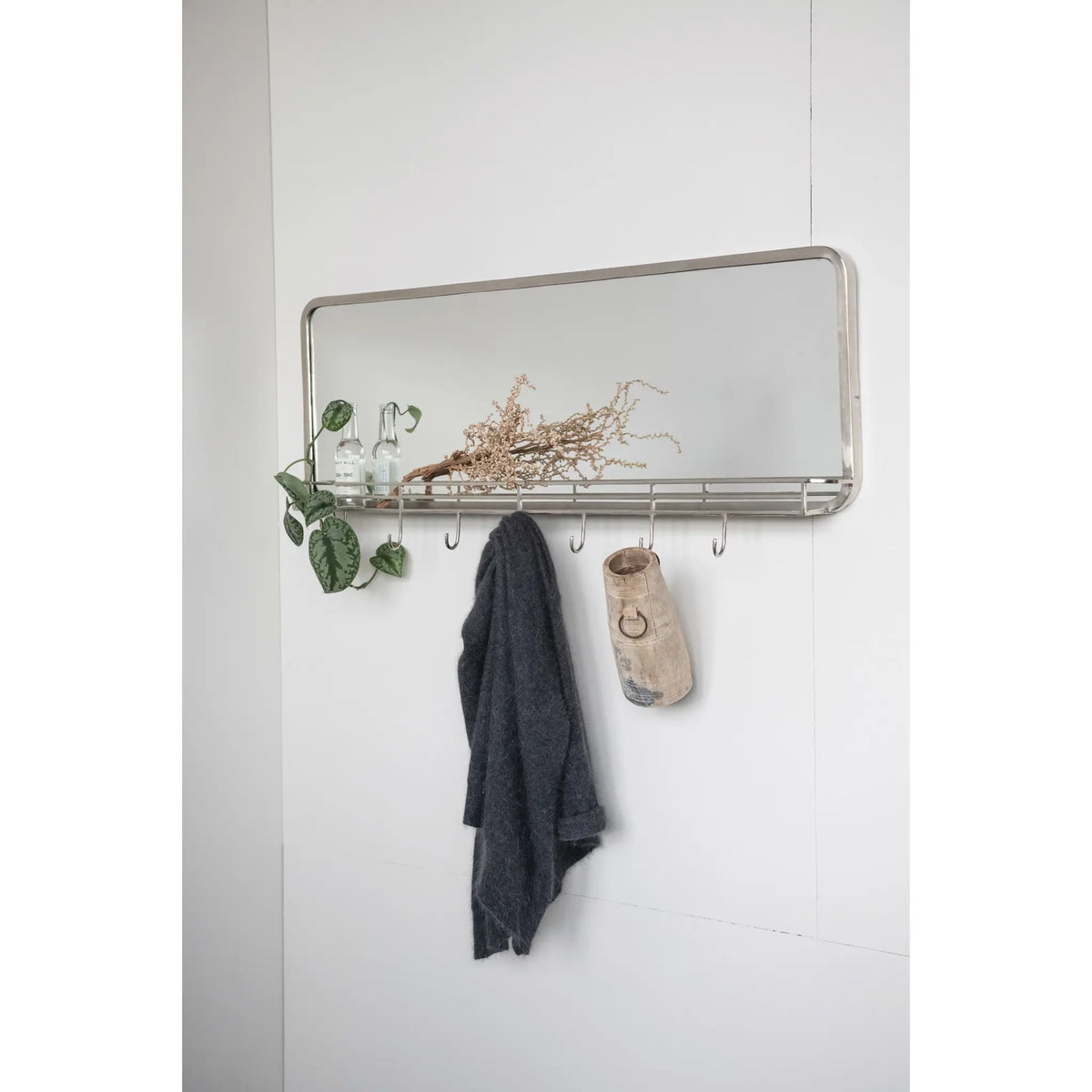Metal Framed Wall Mirror with Shelf and 7 Hooks — alternate view 3